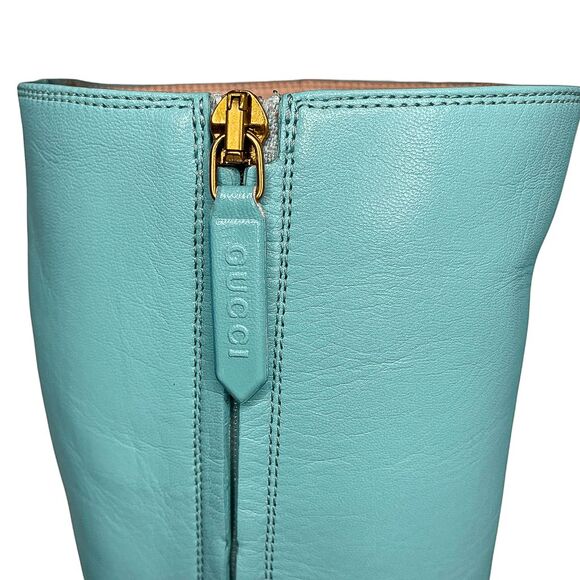 Gucci Aquamarine Teal Angel Feline Head Platform Knee High Zip Up Boot EU 36.5 - Picture 9 of 14